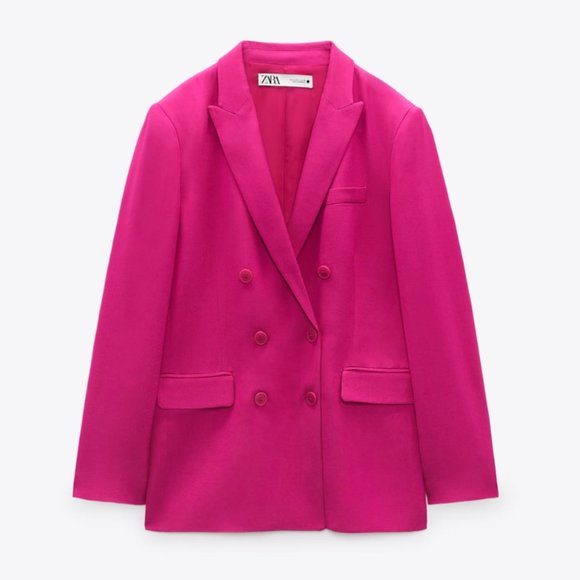 ZARA Women NEW Double Breasted FLOWY BUTTONED BLAZER FUCHSIA 2991/452 - Picture 8 of 9